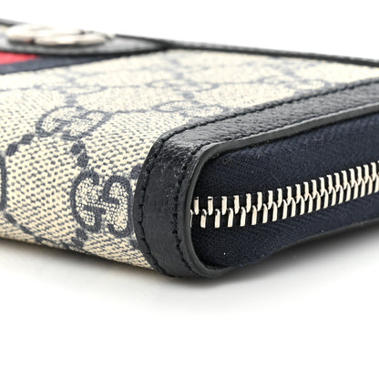 Gucci GG Supreme Monogram Textured Dollar Calfskin Web Ophidia Zip Around Wallet Beige Blue 11 of 13