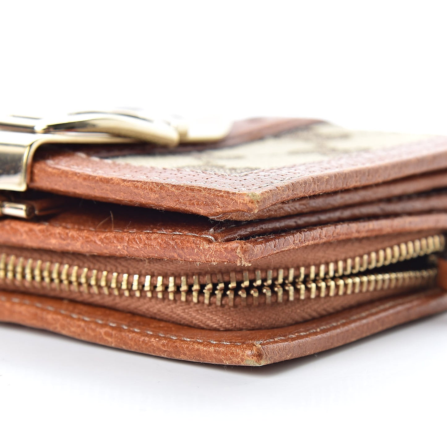 Monogram Buckle Compact Wallet Brown