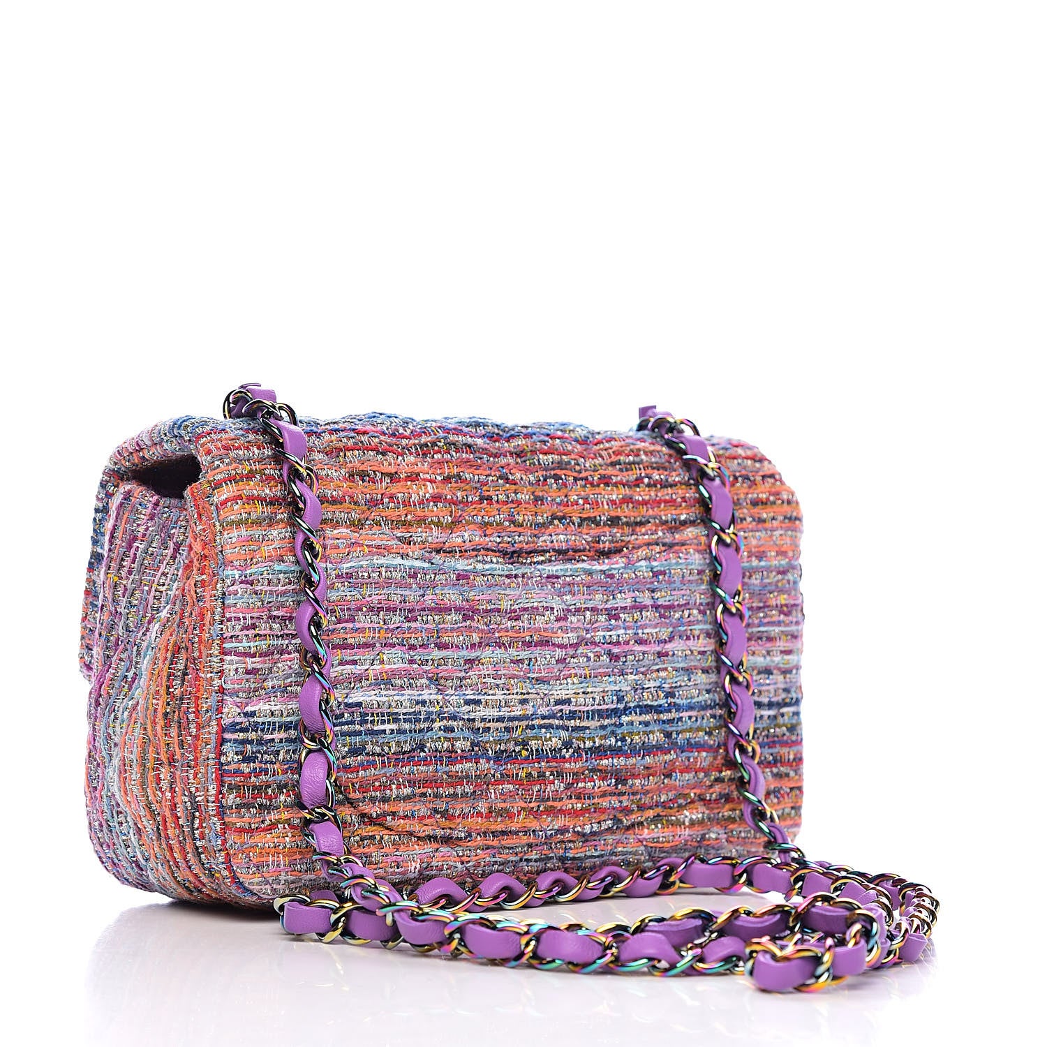 Chanel Tweed Quilted Mini Rectangular Flap Blue Pink Orange 3 of 10