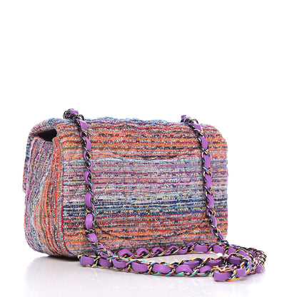 Chanel Tweed Quilted Mini Rectangular Flap Blue Pink Orange 3 of 10
