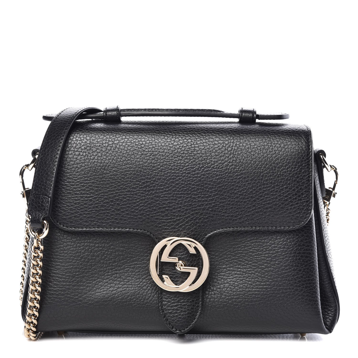 Gucci Dollar Calfskin Interlocking G Top Handle Shoulder Bag Black 1 of 11