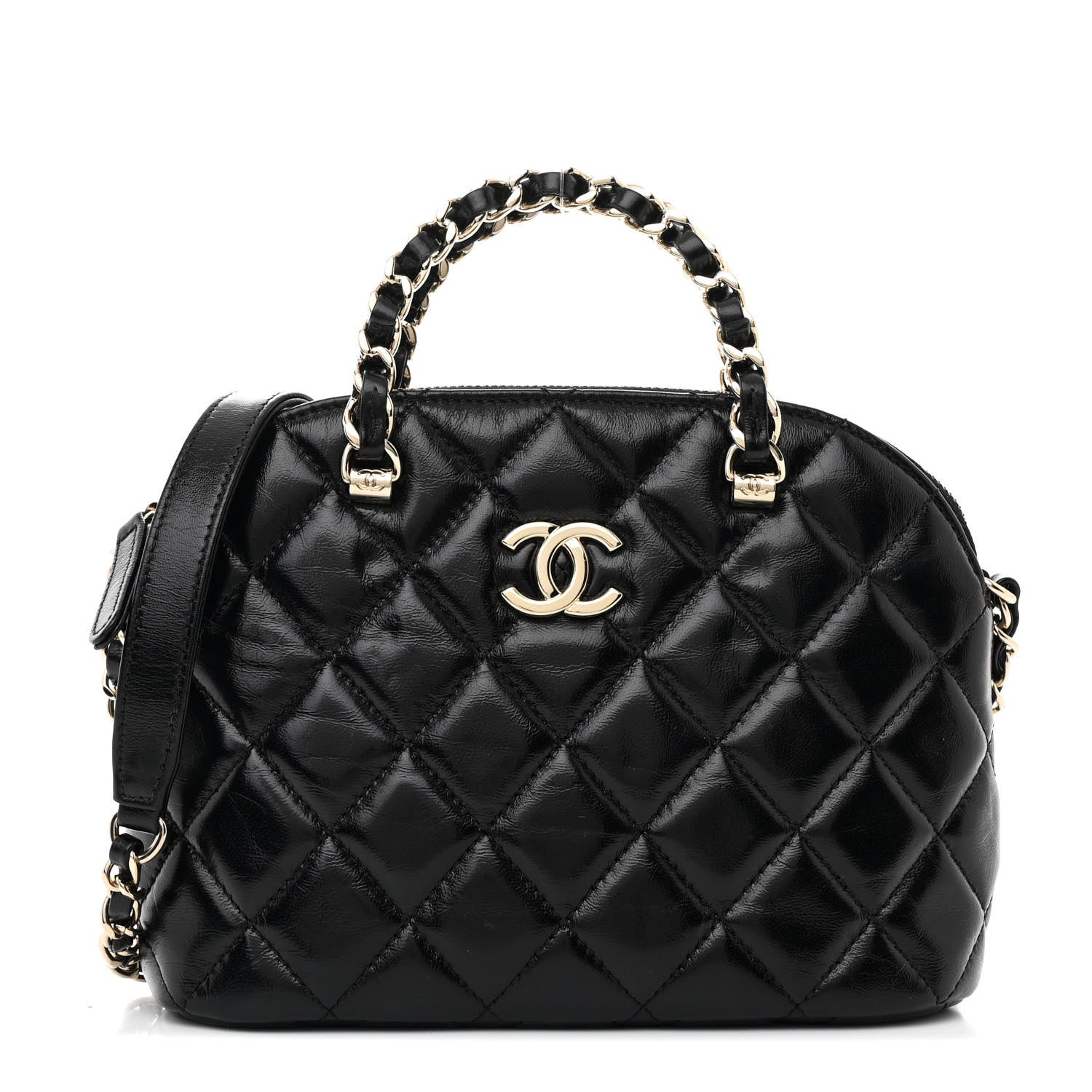 Chanel Shiny Lambskin Quilted Shiny Coco Clutch With Chain Black 1 of 11
