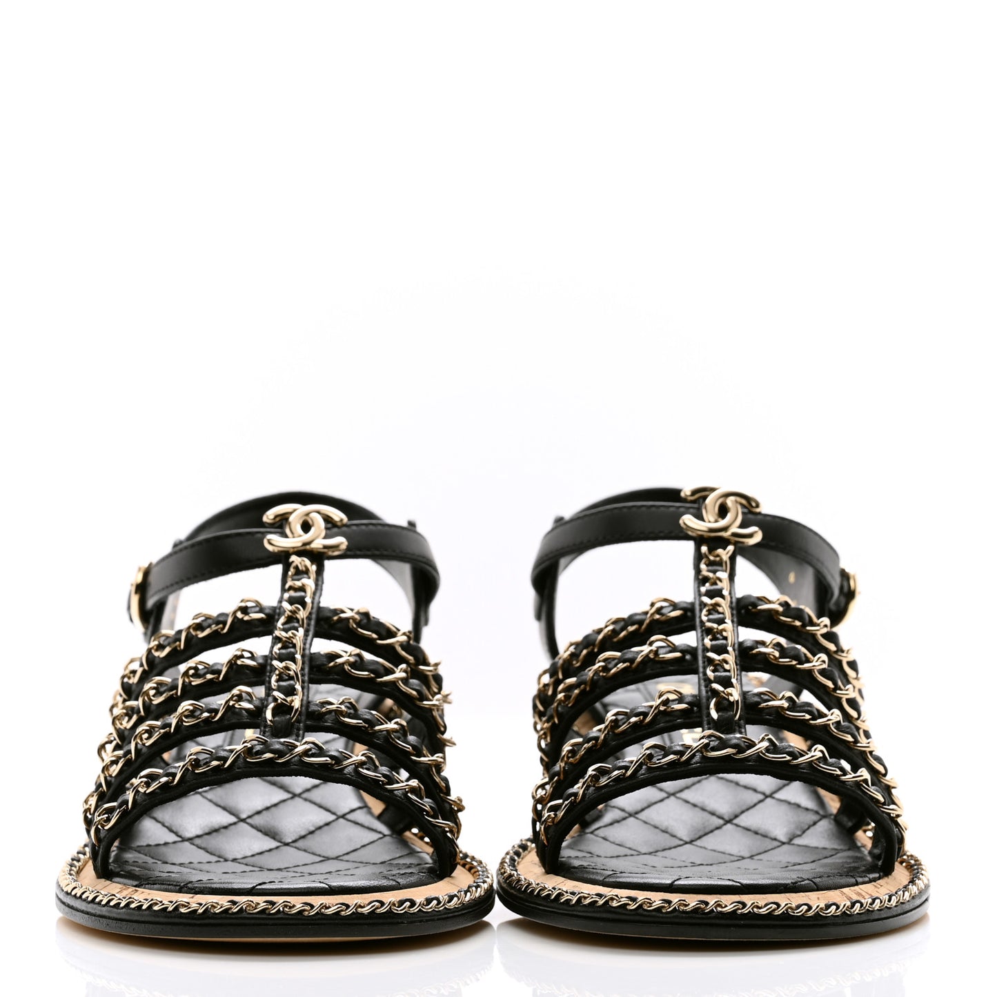 Lambskin Chain Cork Sandals 39 Black