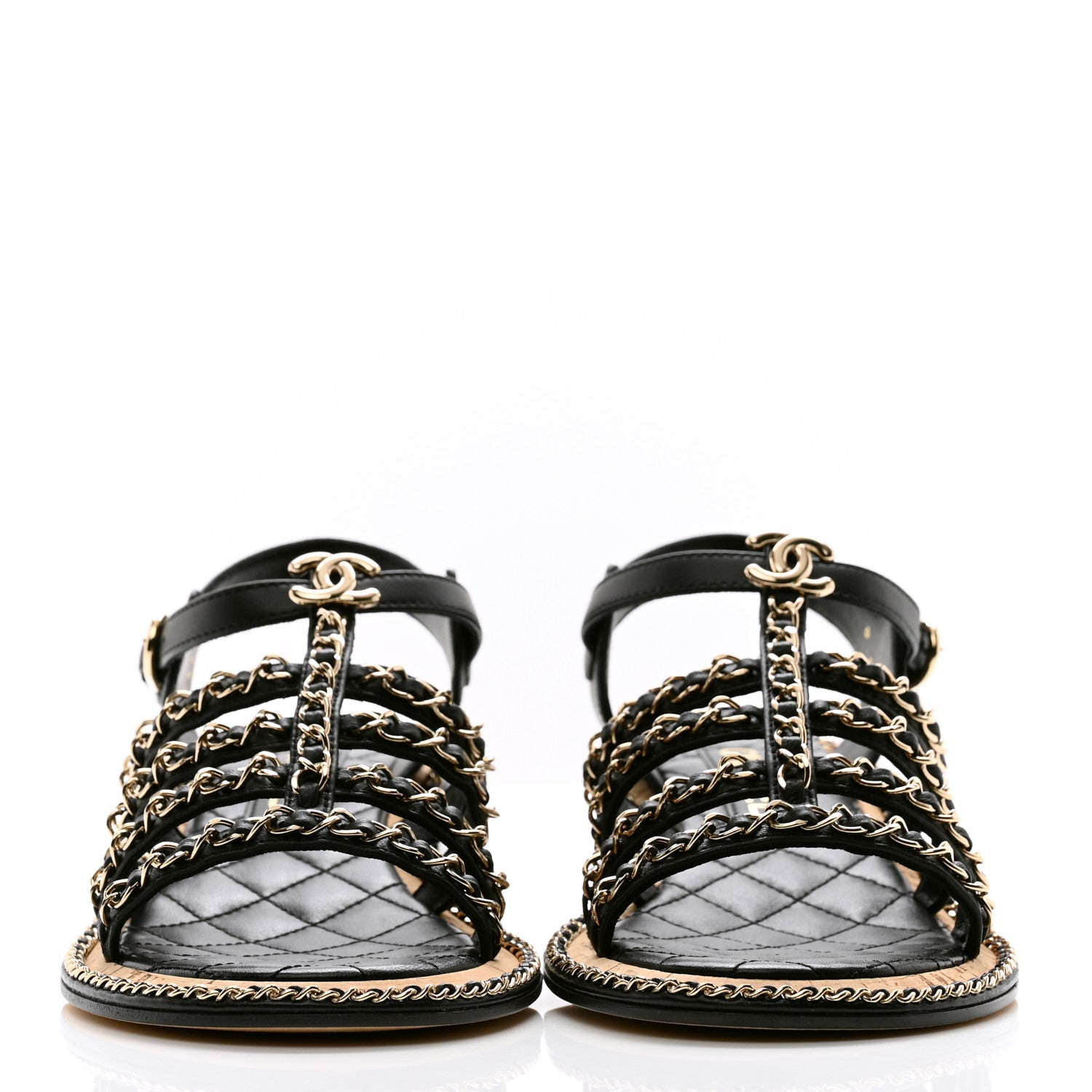 Chanel Lambskin Chain Cork Sandals 39 Black 2 of 9