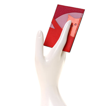 Hermes Epsom Evercolor Lizard Taurillon Clemence Petit Owl Card Holder Rose Mexico Mauve Pale Rouge Tomate Orange 2 of 7