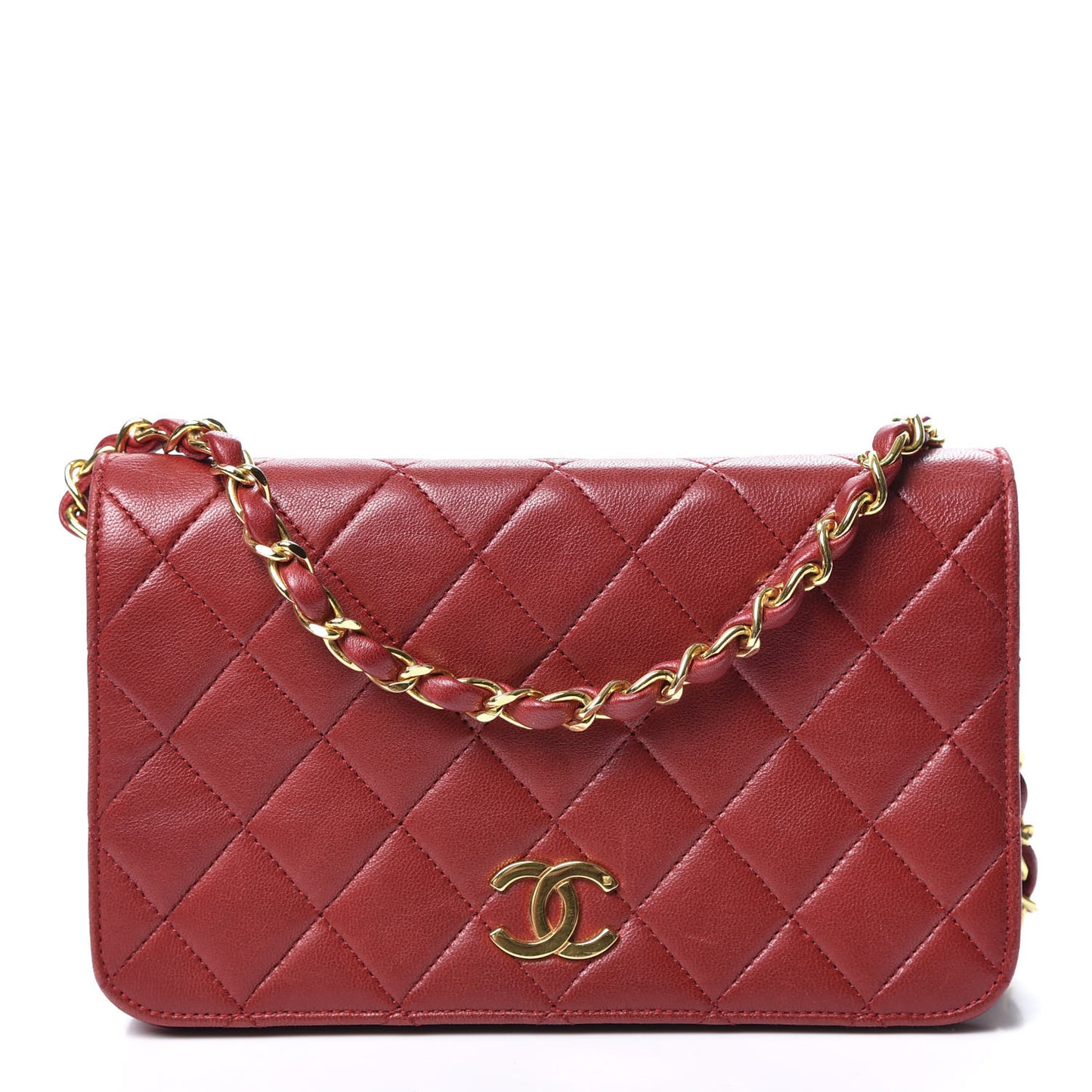 Lambskin Quilted CC Wallet On Chain WOC Red
