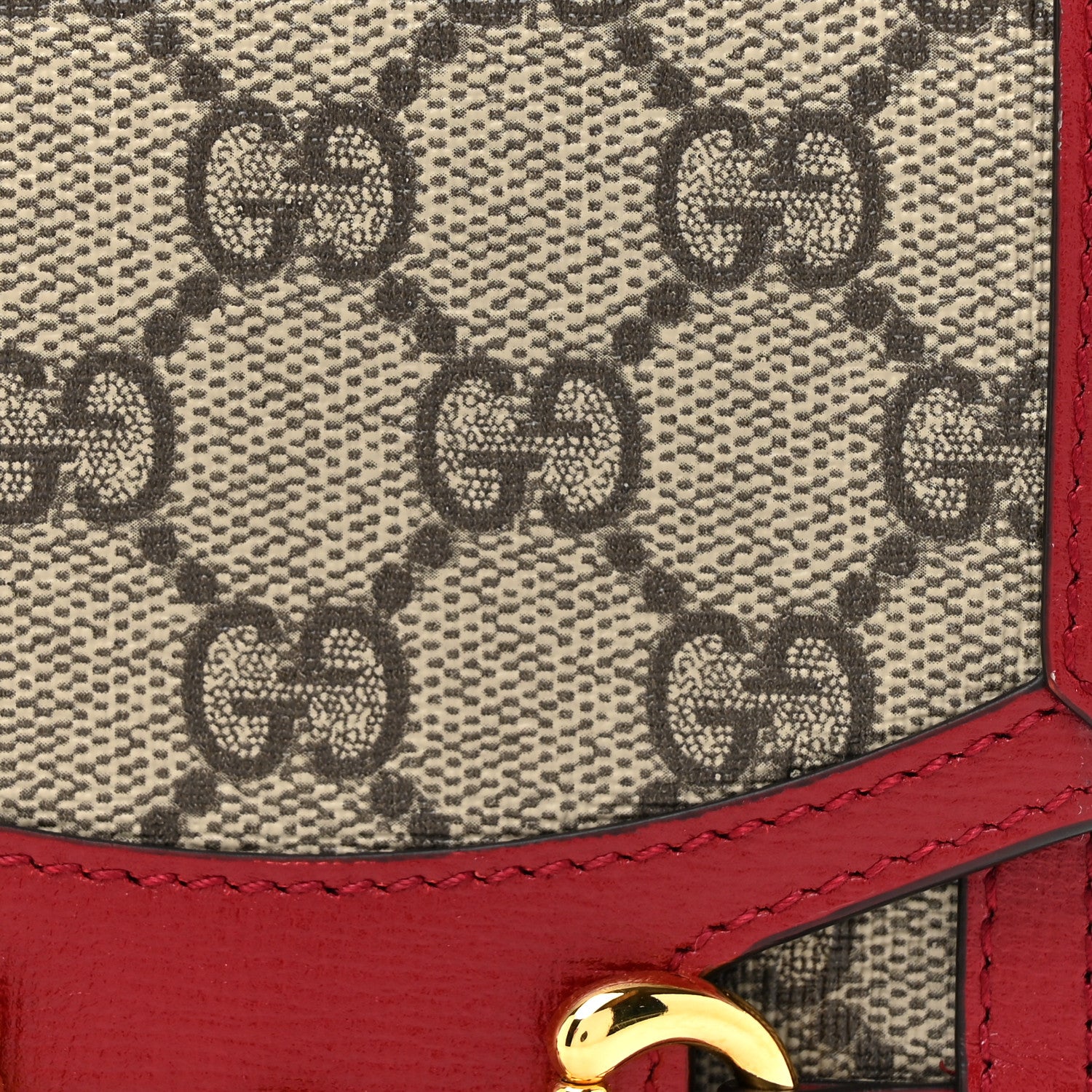 Gucci GG Supreme Monogram Azalea Calfskin Horsebit 1955 Crossbody Bag Beige Ebony New Cherry Red 8 of 11