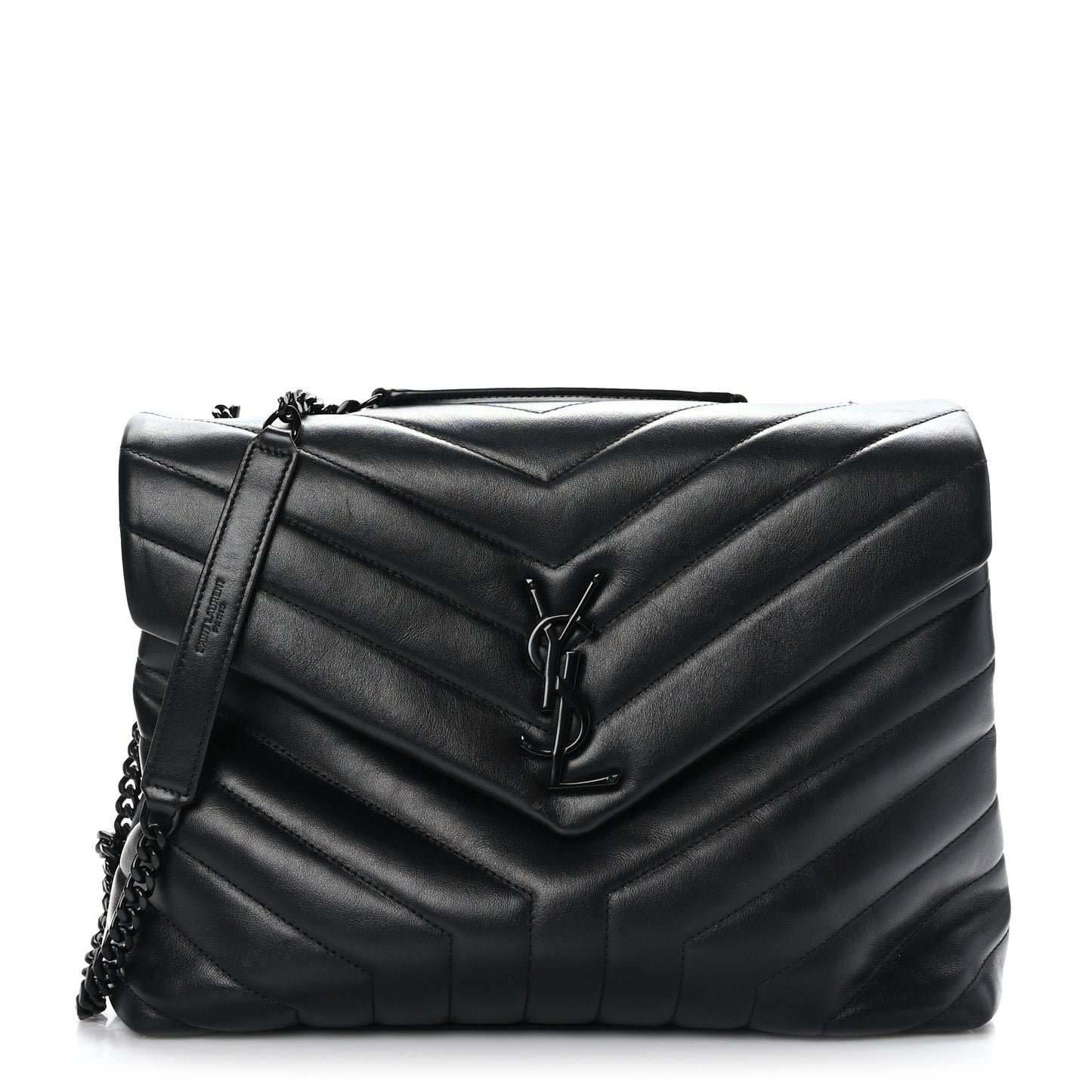 Calfskin Y Quilted Monogram Monochrome Medium Loulou Chain Satchel Black