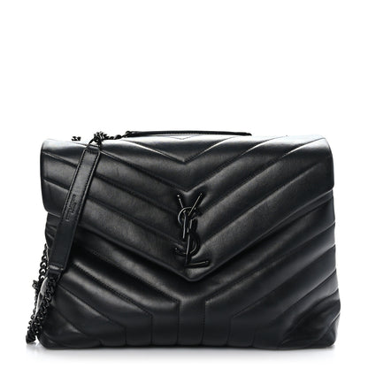 Saint Laurent Calfskin Y Quilted Monogram Monochrome Medium Loulou Chain Satchel Black 1 of 9