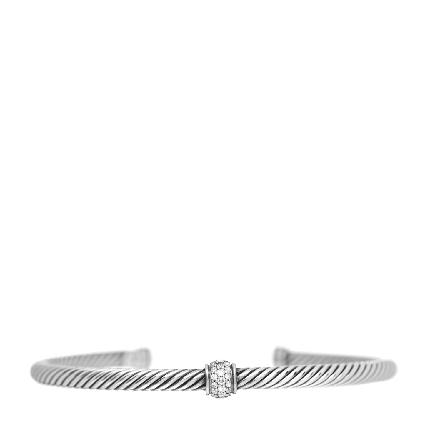 Sterling Silver 18K White Gold Diamond 4mm Cable Classics Station Bracelet