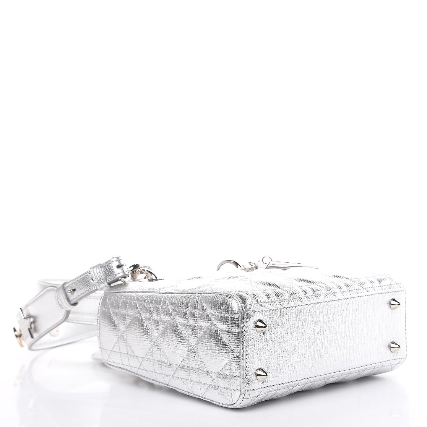 Metallic Grained Calfskin Cannage Small Lucky Badges My Lady Dior Silver