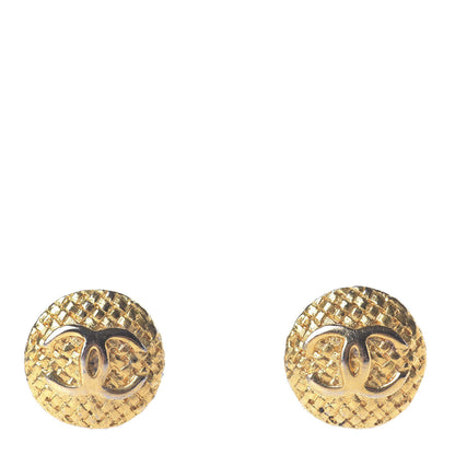 Chanel Metal Quilted CC Round Clip On Earrings Gold 1 of 5