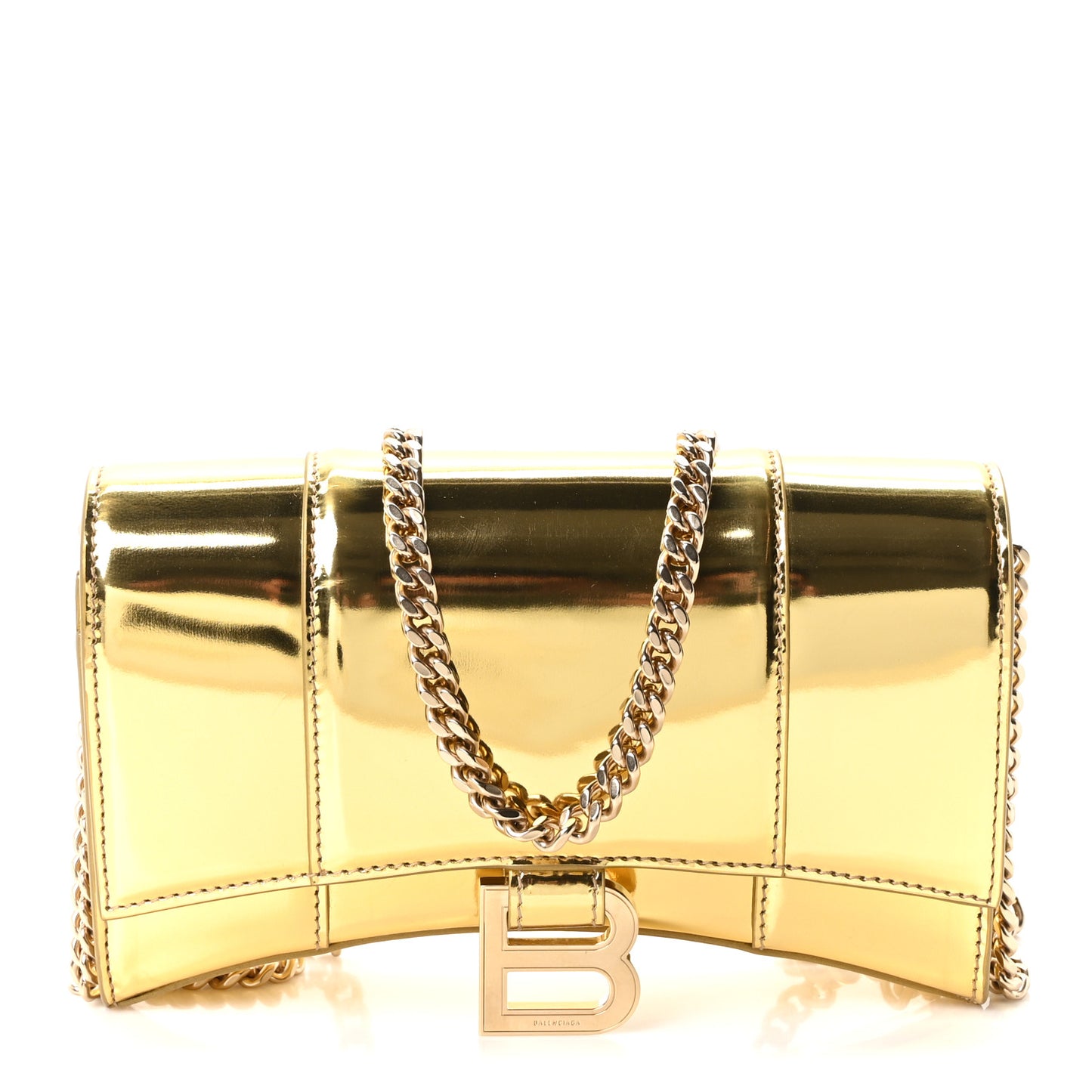 Mirror Calfskin Hourglass Chain Bag Gold