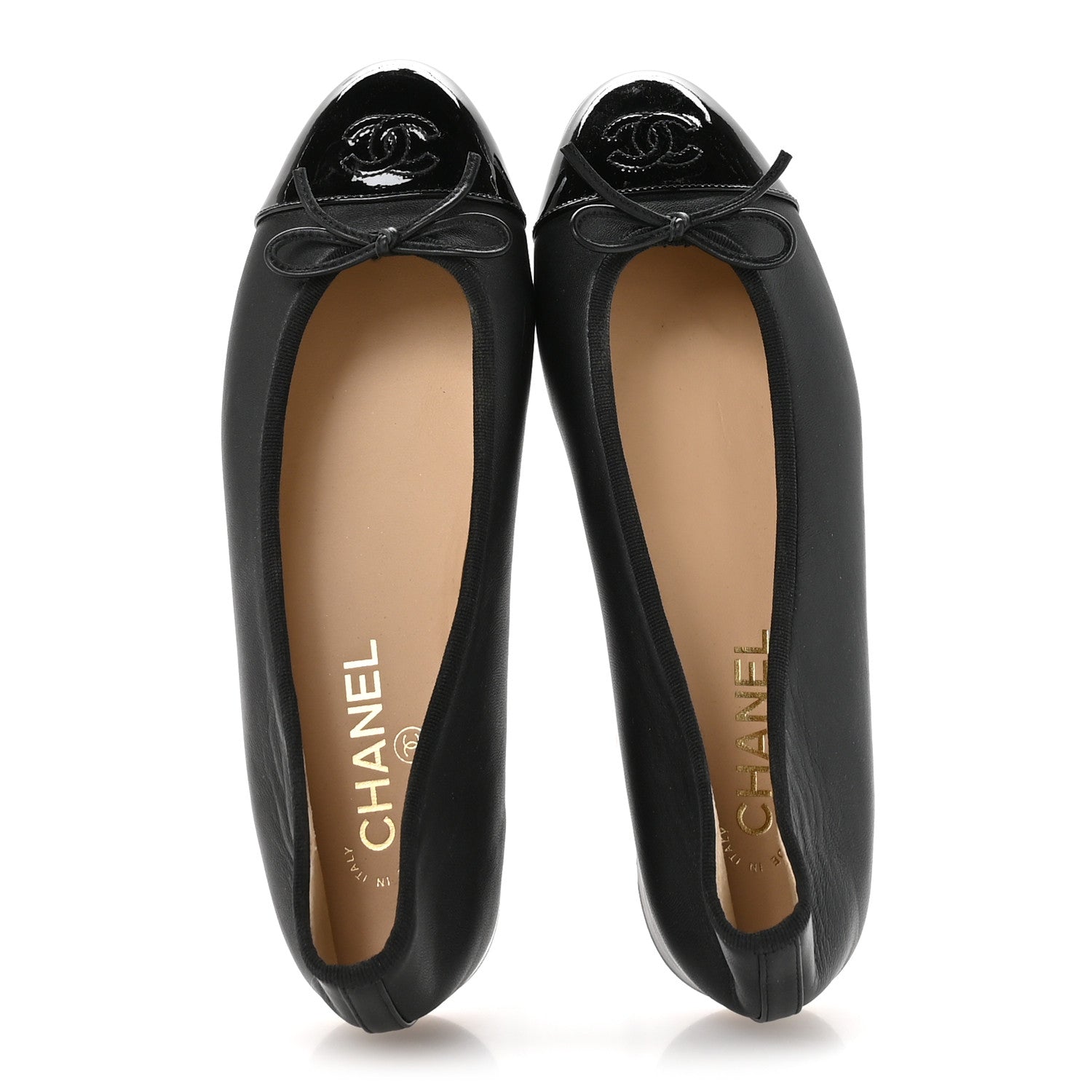 Chanel Lambskin Patent Cap Toe Ballerina Flats 39.5 Black 3 of 9