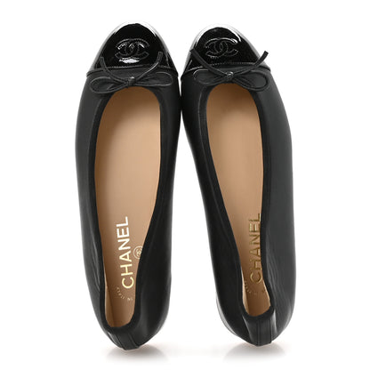 Chanel Lambskin Patent Cap Toe Ballerina Flats 39.5 Black 3 of 9