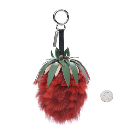Fendi Fox Rabbit Fur Nappa Pineapple Bag Charm Rosso Cactus Multicolor 2 of 5