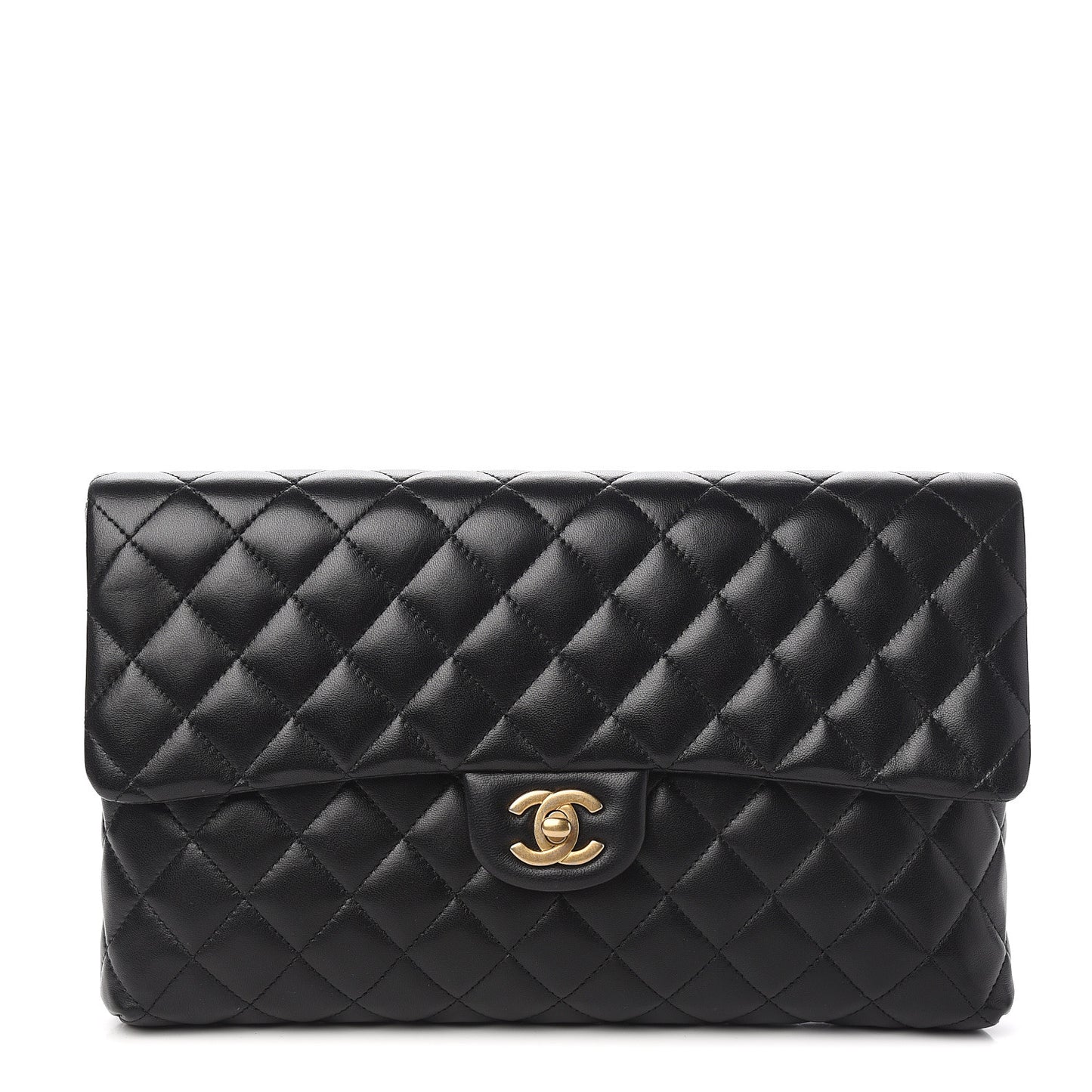 Lambskin Quilted Flap Clutch Black