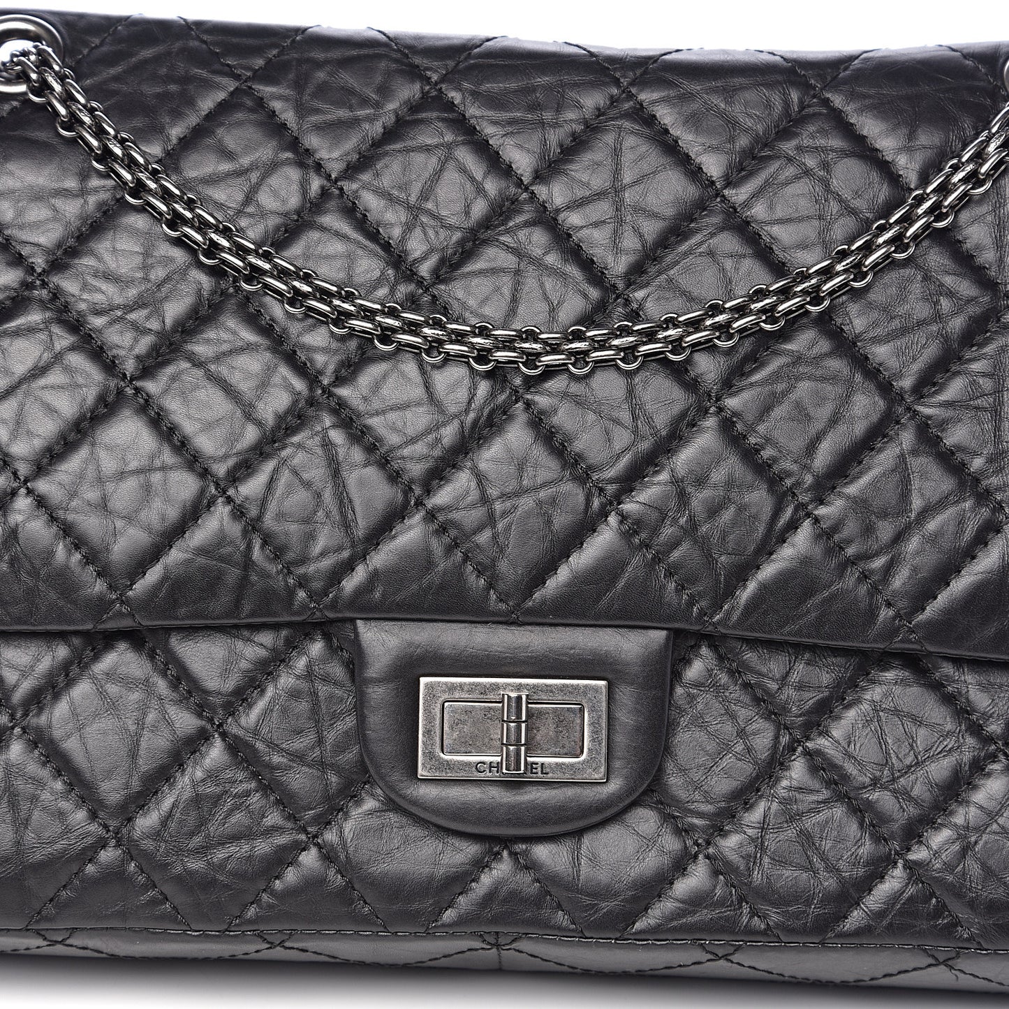 Aged Calfskin Quilted 2.55 Reissue 227 Flap Black