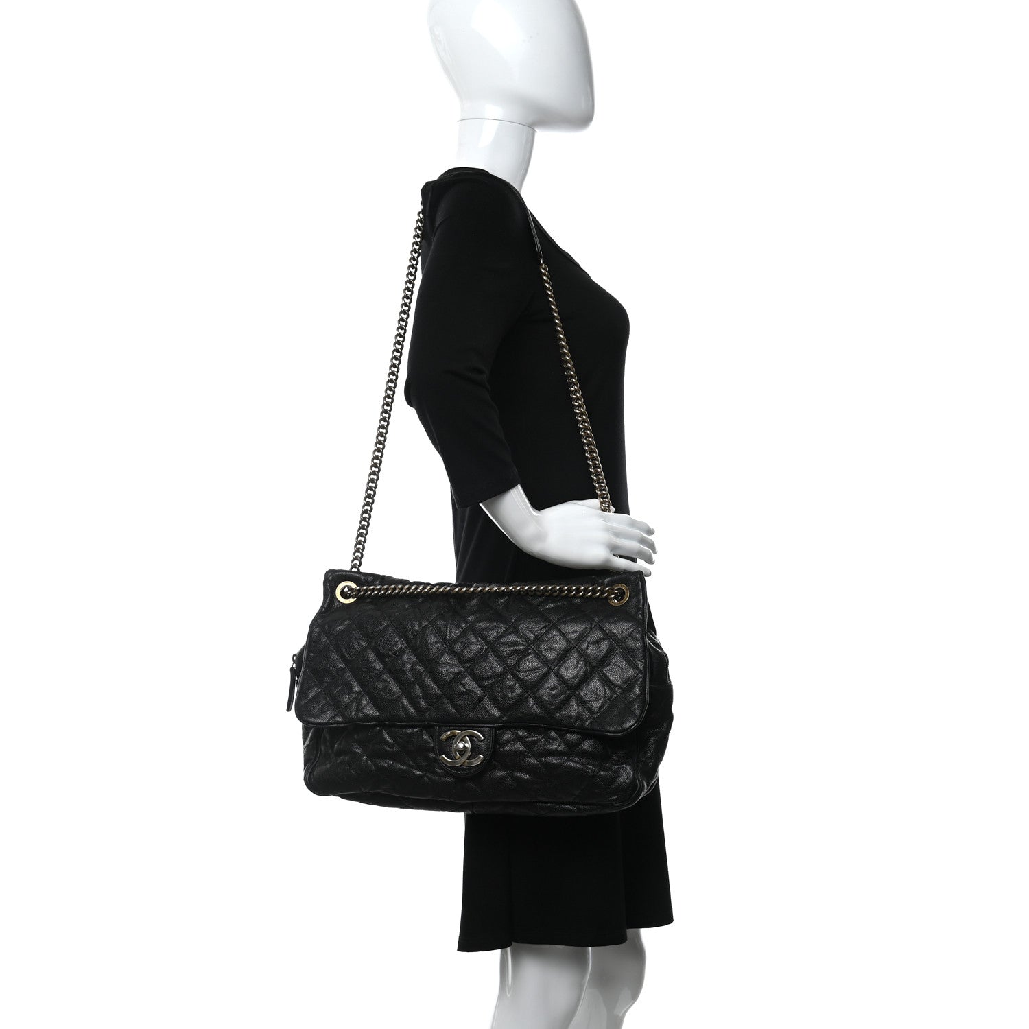 Chanel Crumpled Grained Calfskin Quilted Maxi Shiva Flap Black 2 of 9