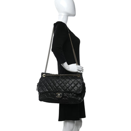 Chanel Crumpled Grained Calfskin Quilted Maxi Shiva Flap Black 2 of 9