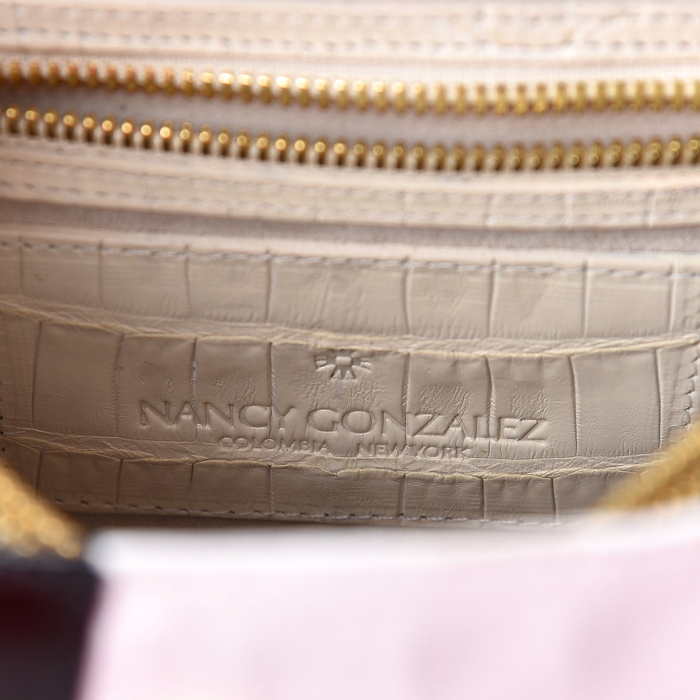 Crocodile Small Lexi Patchwork Top Handle Bag Cream