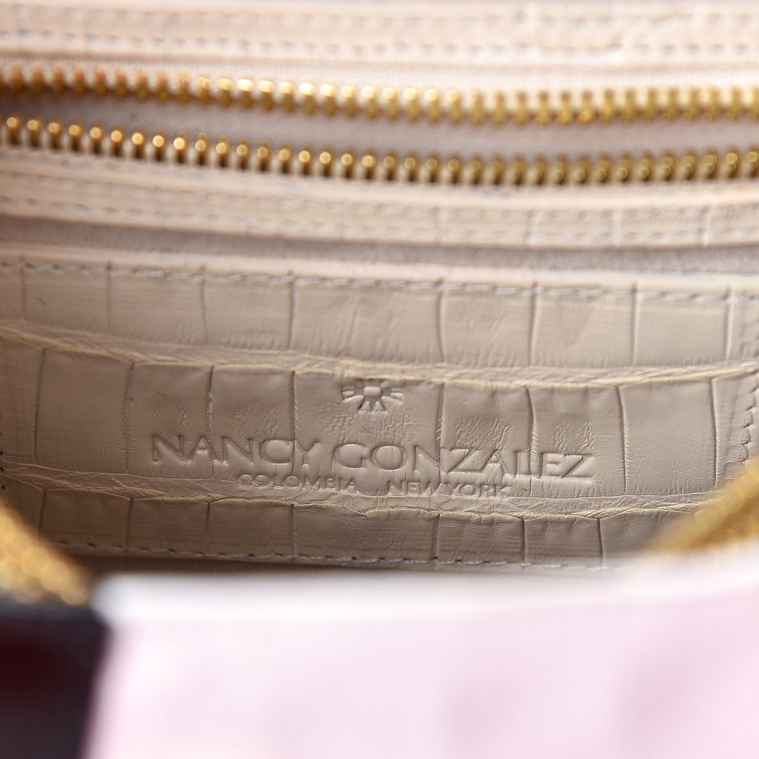 Nancy Gonzalez Crocodile Small Lexi Patchwork Top Handle Bag Cream 7 of 11