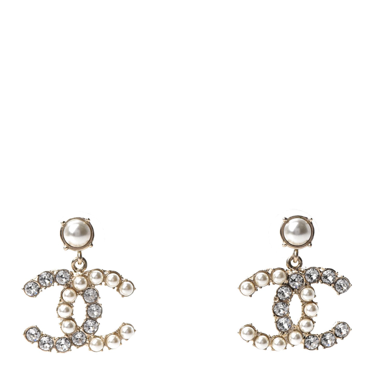 Crystal Pearl Dazzling Domino CC Drop Earrings Gold