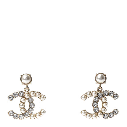 Chanel Crystal Pearl Dazzling Domino CC Drop Earrings Gold 1 of 5