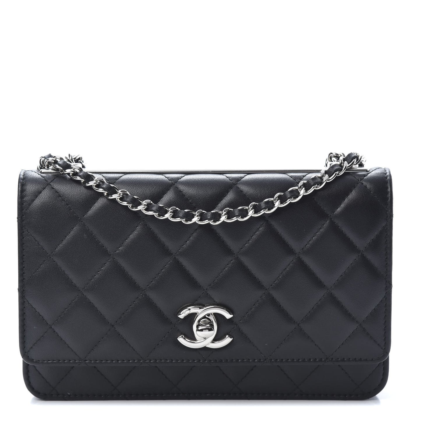 Lambskin Quilted Trendy CC Wallet On Chain WOC Black