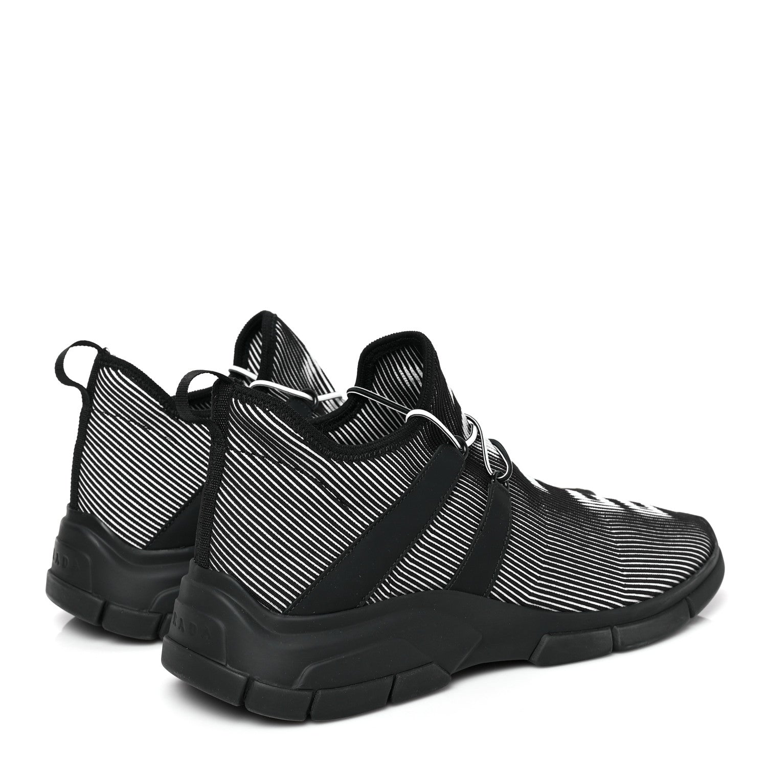 Prada Knit Fabric Mens Logo Sneakers 9 Black White 4 of 8