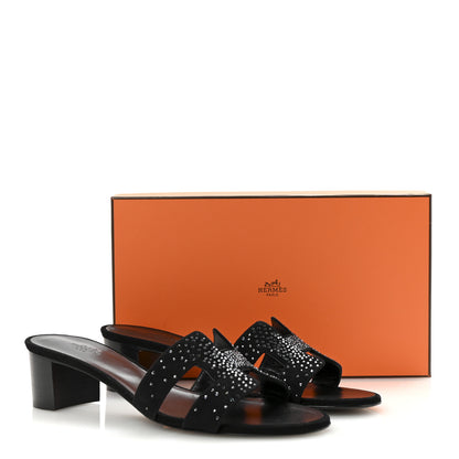 Hermes Suede Goatskin Crystal Oasis Sandals 39.5 Black 10 of 10