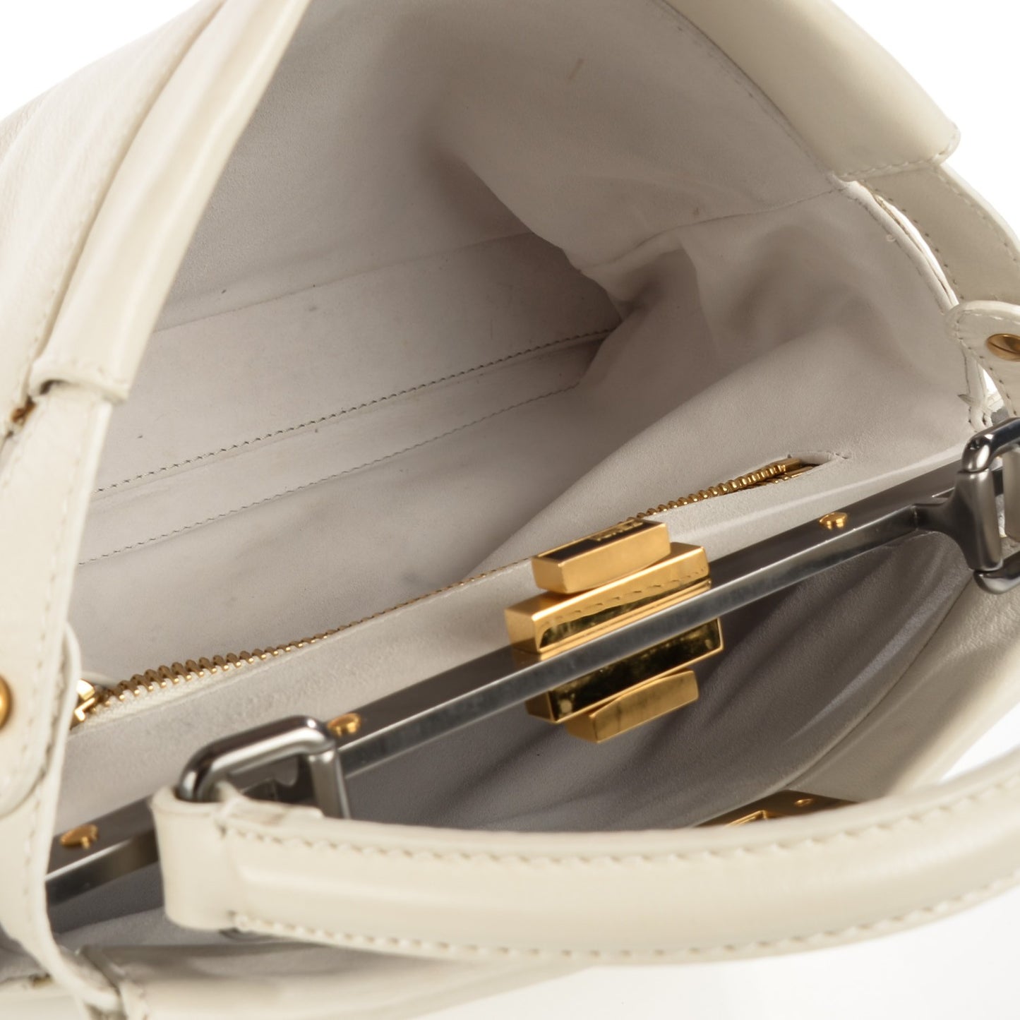Vitello Calfskin Medium Peekaboo Iconic Satchel Milk White