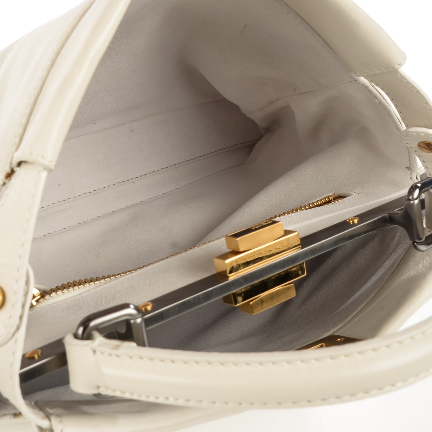 Fendi Vitello Calfskin Medium Peekaboo Iconic Satchel Milk White 5 of 9
