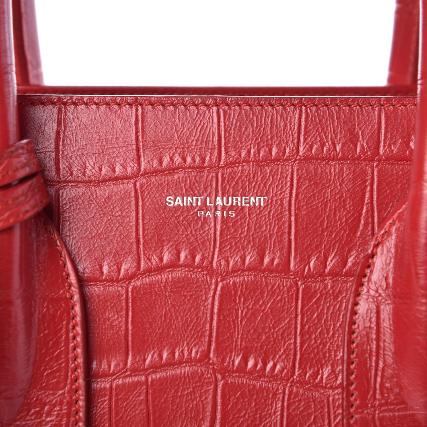 Saint Laurent Calfskin Crocodile Embossed Small Sac De Jour Eros Red 8 of 13