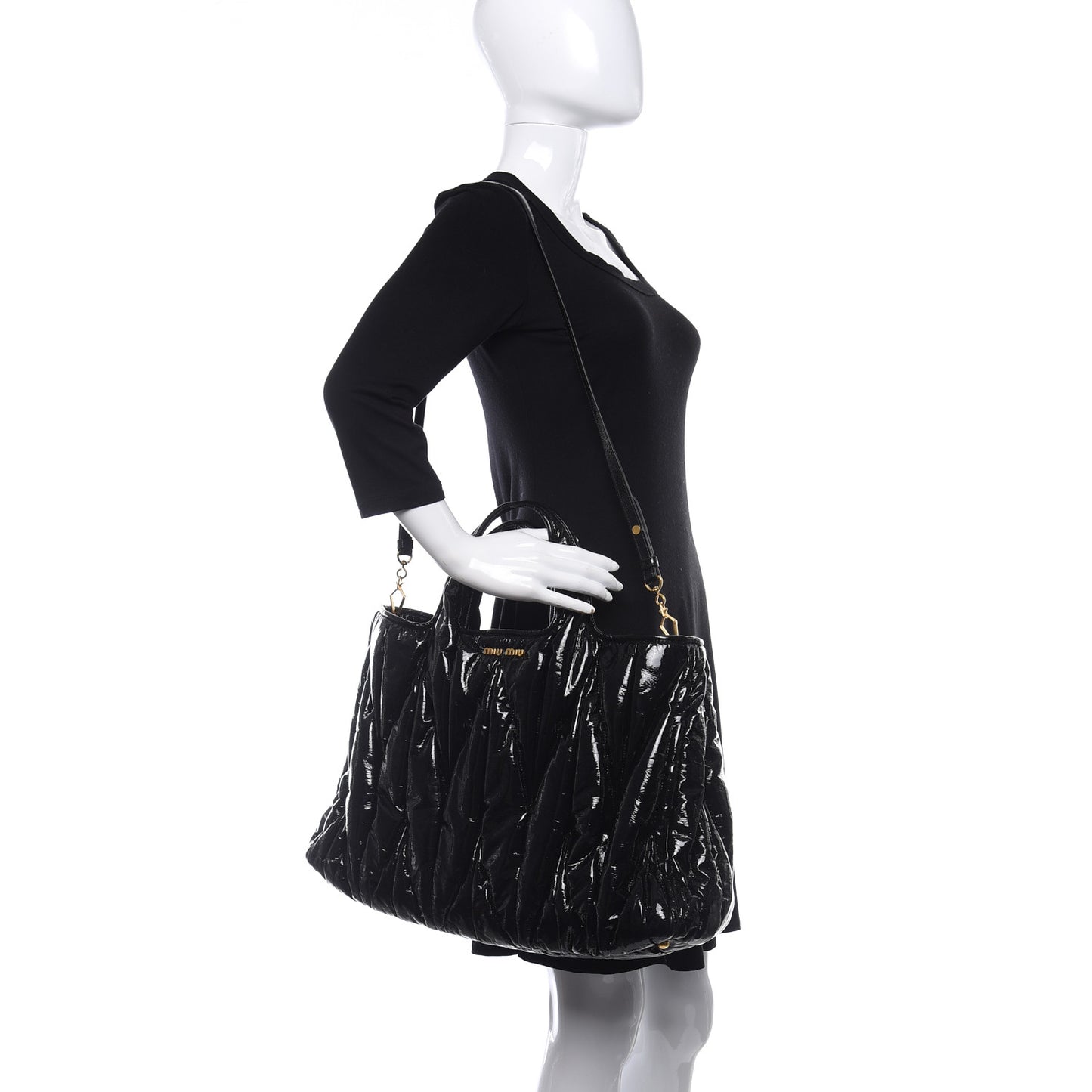 Patent Matelasse Shoulder Bag Black