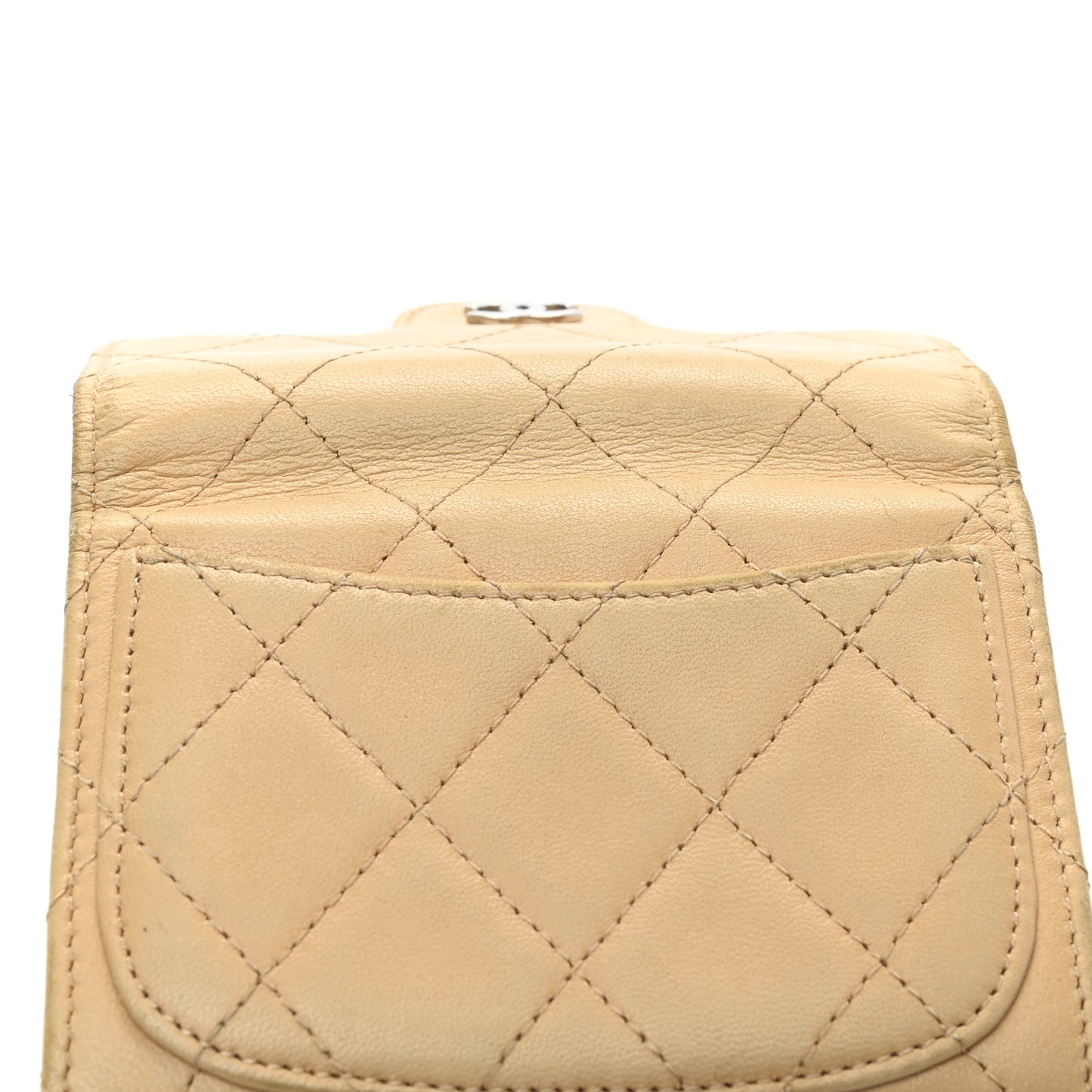 Lambskin Quilted Flap Card Holder Wallet Beige