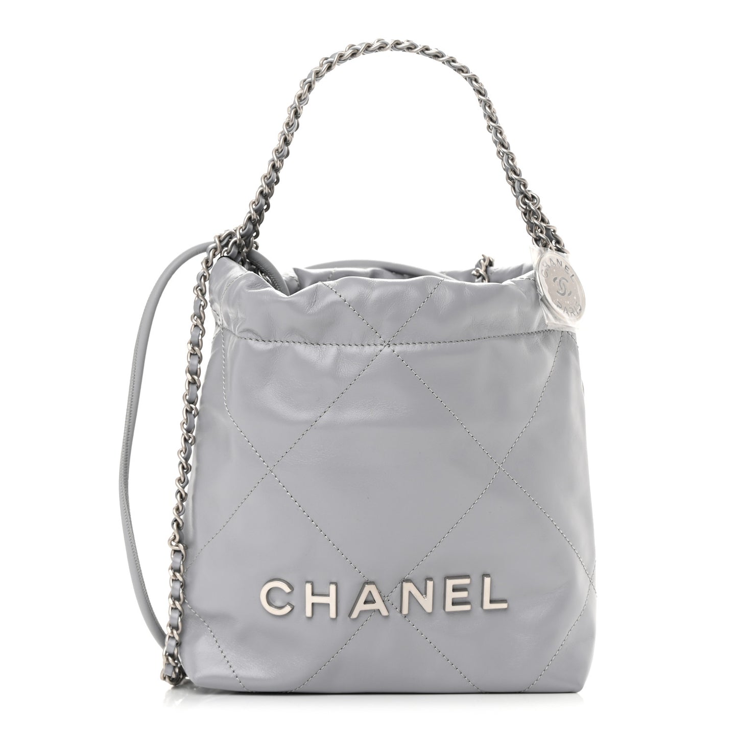 Shiny Calfskin Quilted Mini Chanel 22 Grey