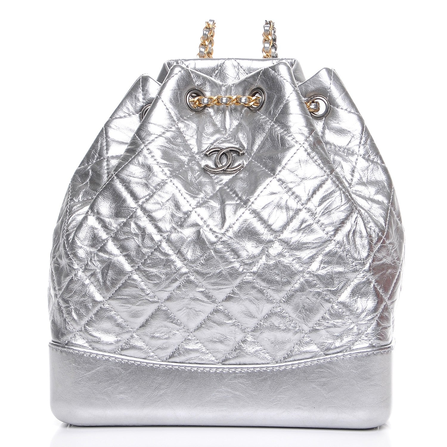 Chanel Metallic Crumpled Calfskin Quilted Gabrielle Backpack Silver 1 of 8