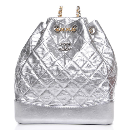 Chanel Metallic Crumpled Calfskin Quilted Gabrielle Backpack Silver 1 of 8
