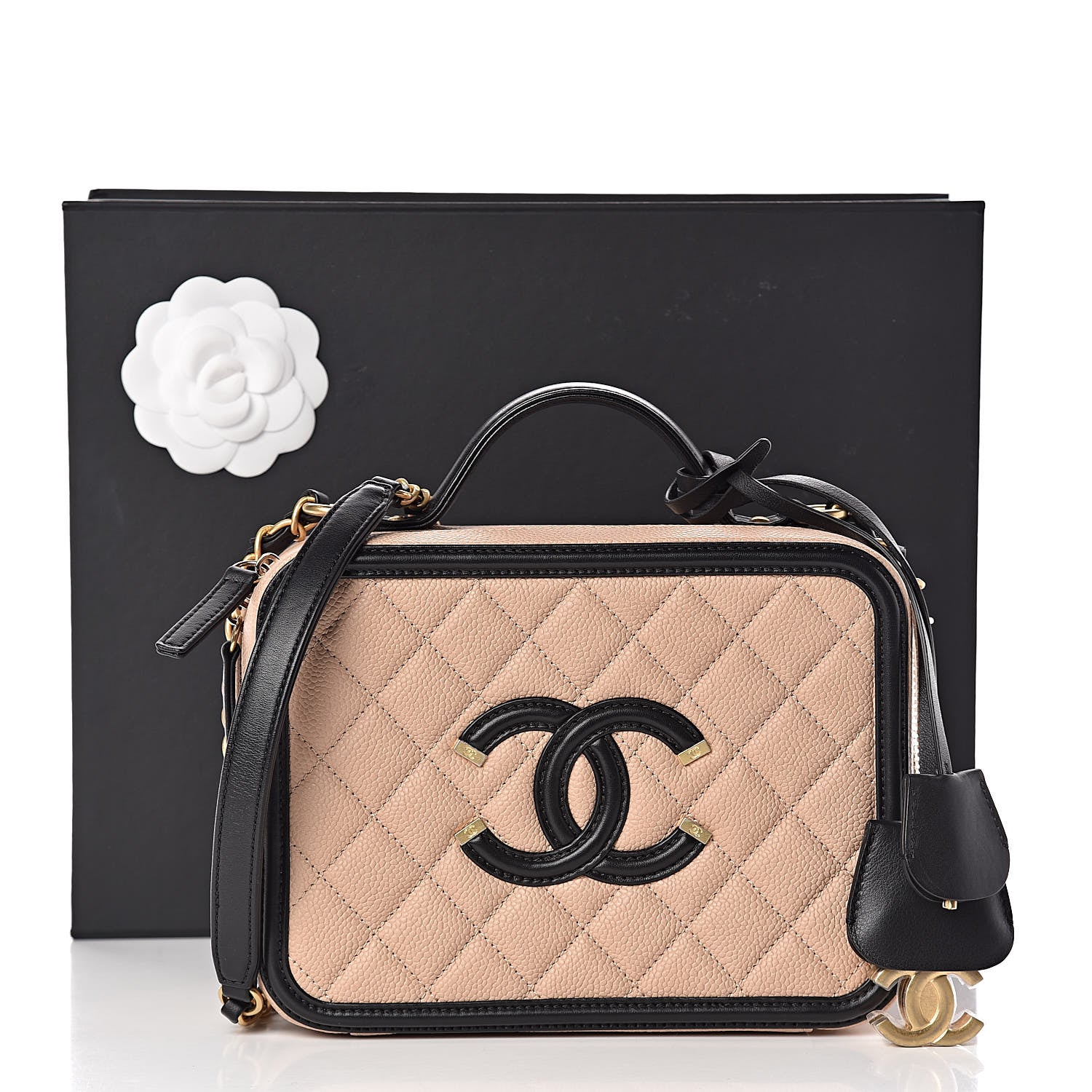 Chanel Caviar Quilted Medium CC Filigree Vanity Case Beige Black 13 of 13