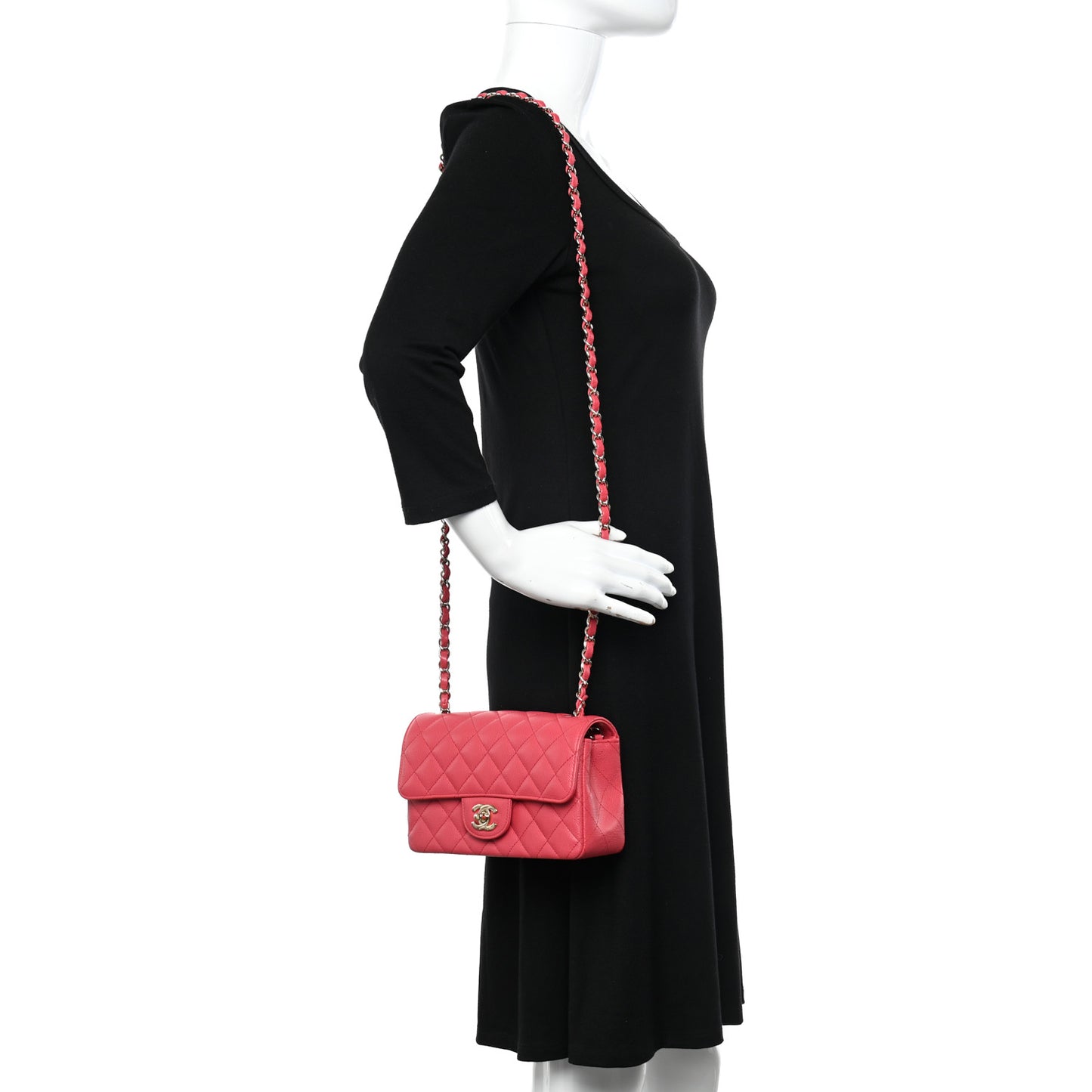 Caviar Quilted Mini Rectangular Flap Dark Pink