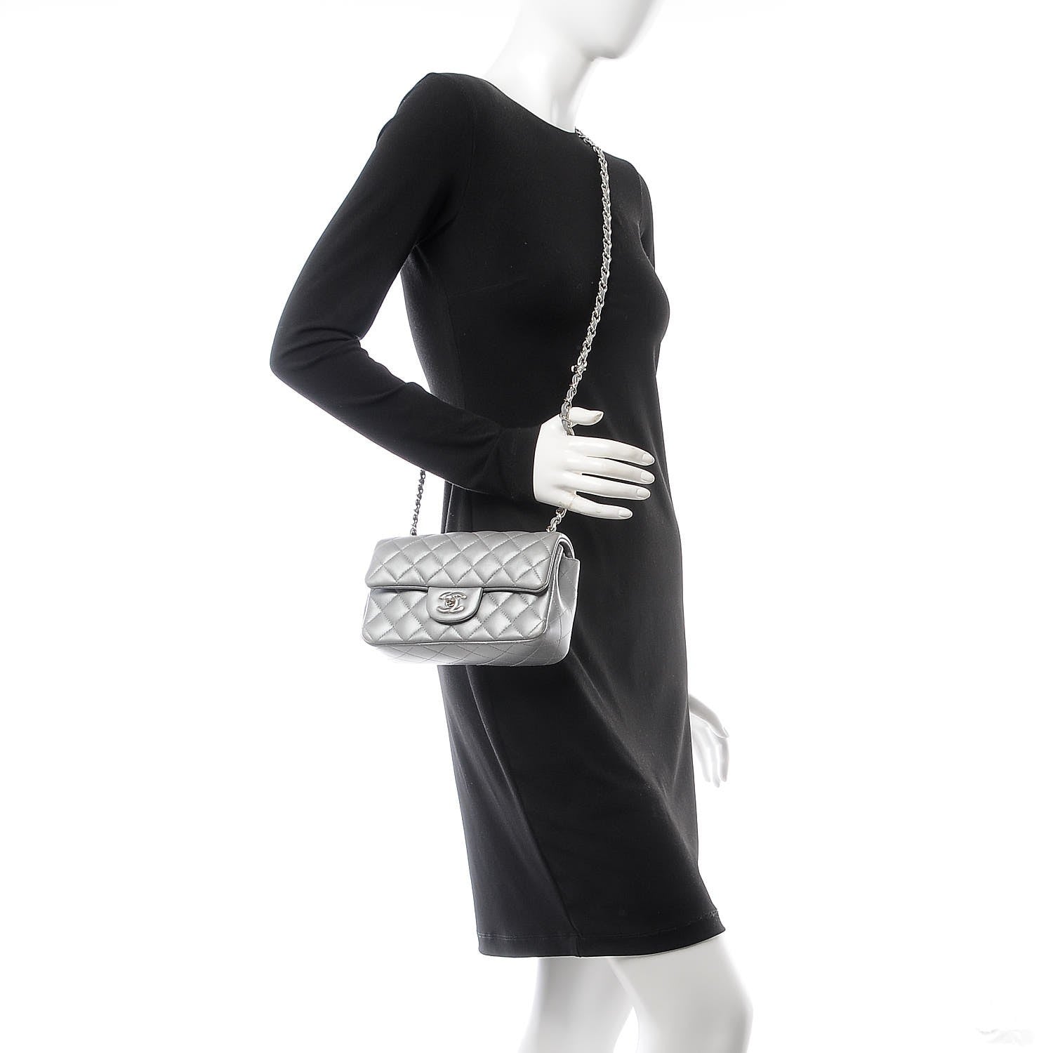 Chanel Metallic Lambskin Quilted Mini Rectangular Flap Silver 2 of 13