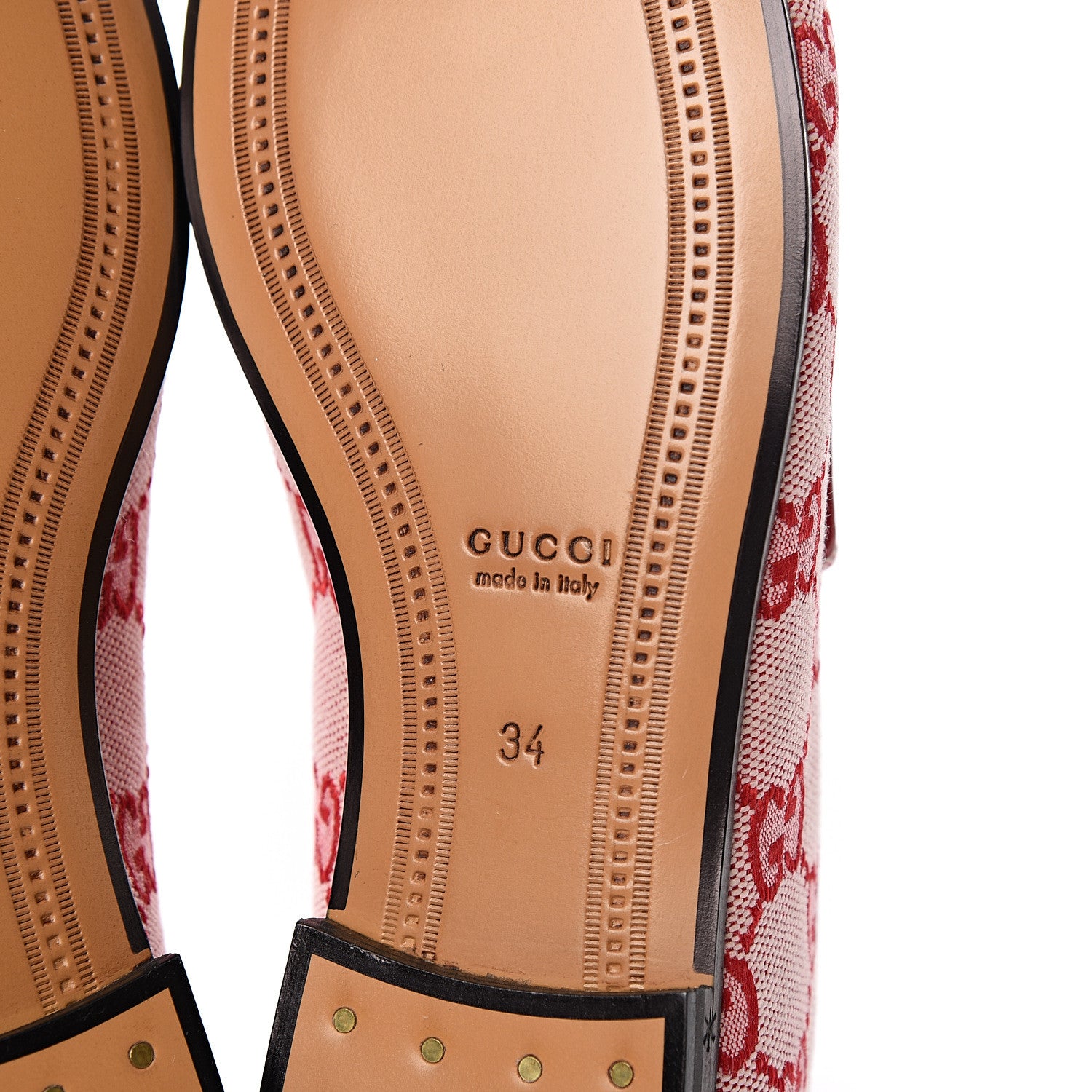 Gucci Canvas GG Monogram Horsebit Womens Jordaan Loafers 34 Gardenia Hibiscus Red 6 of 9
