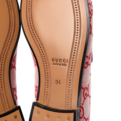 Gucci Canvas GG Monogram Horsebit Womens Jordaan Loafers 34 Gardenia Hibiscus Red 6 of 9