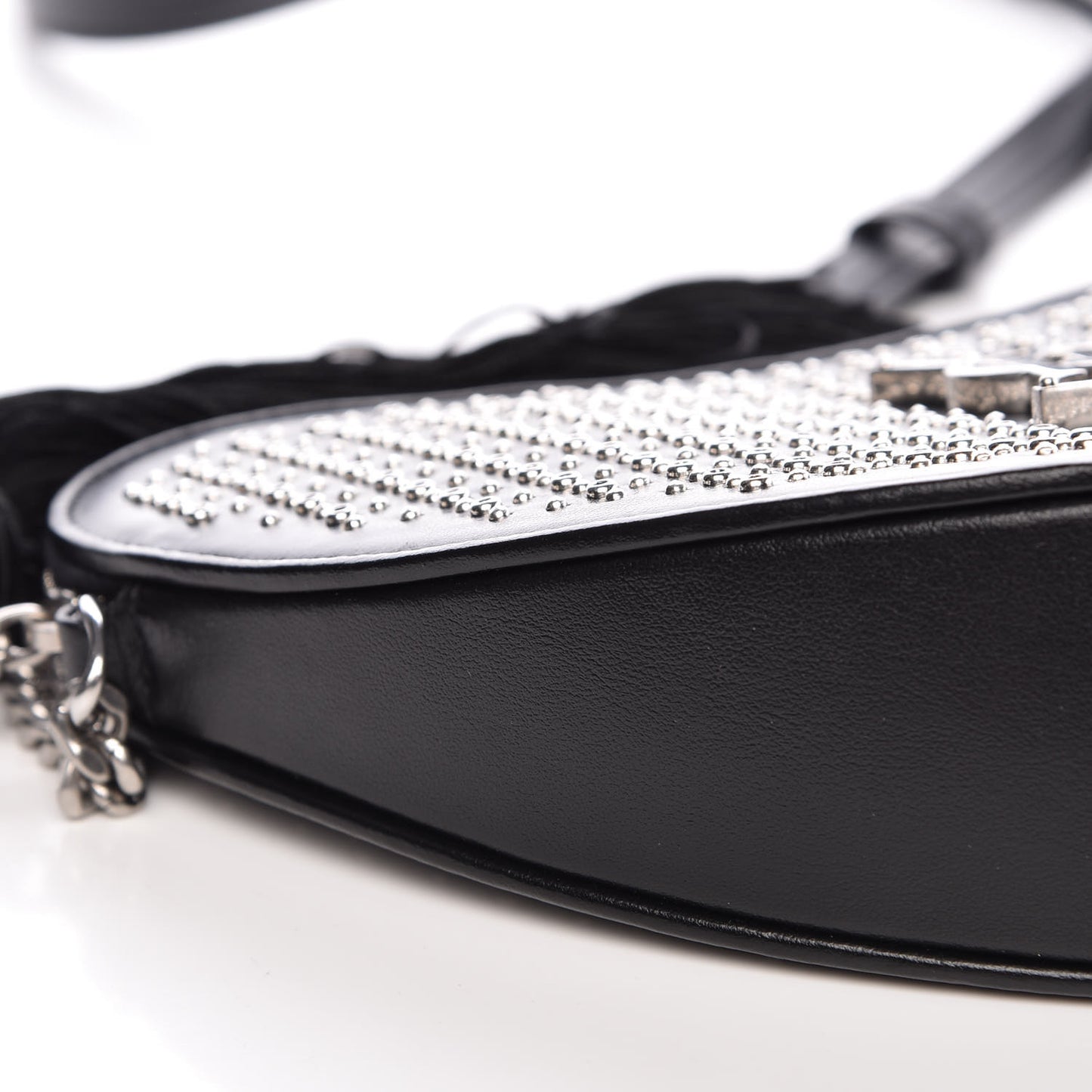 Calfskin Studded Monogram Heart Shoulder Bag Black