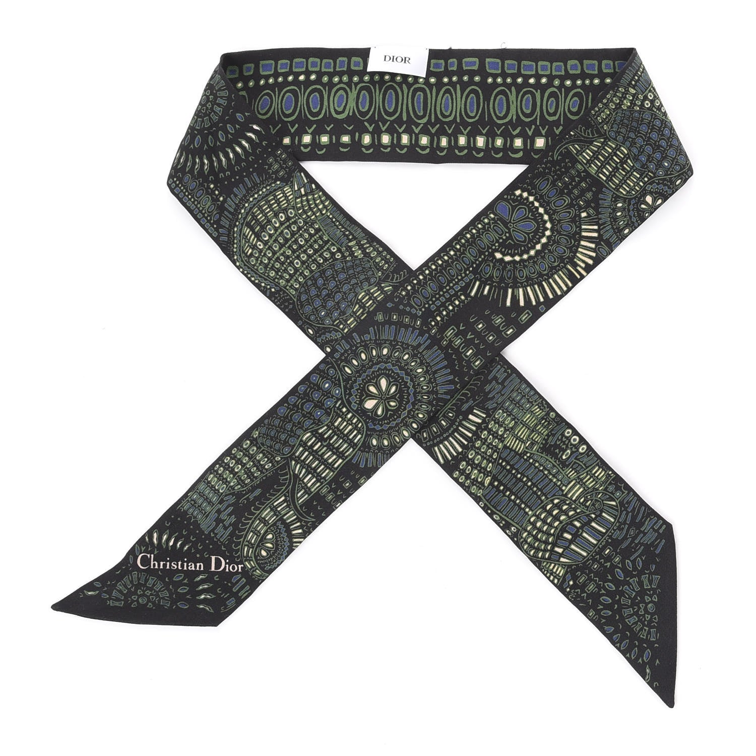 Christian Dior Silk Animals Mitzah Scarf Green 1 of 2
