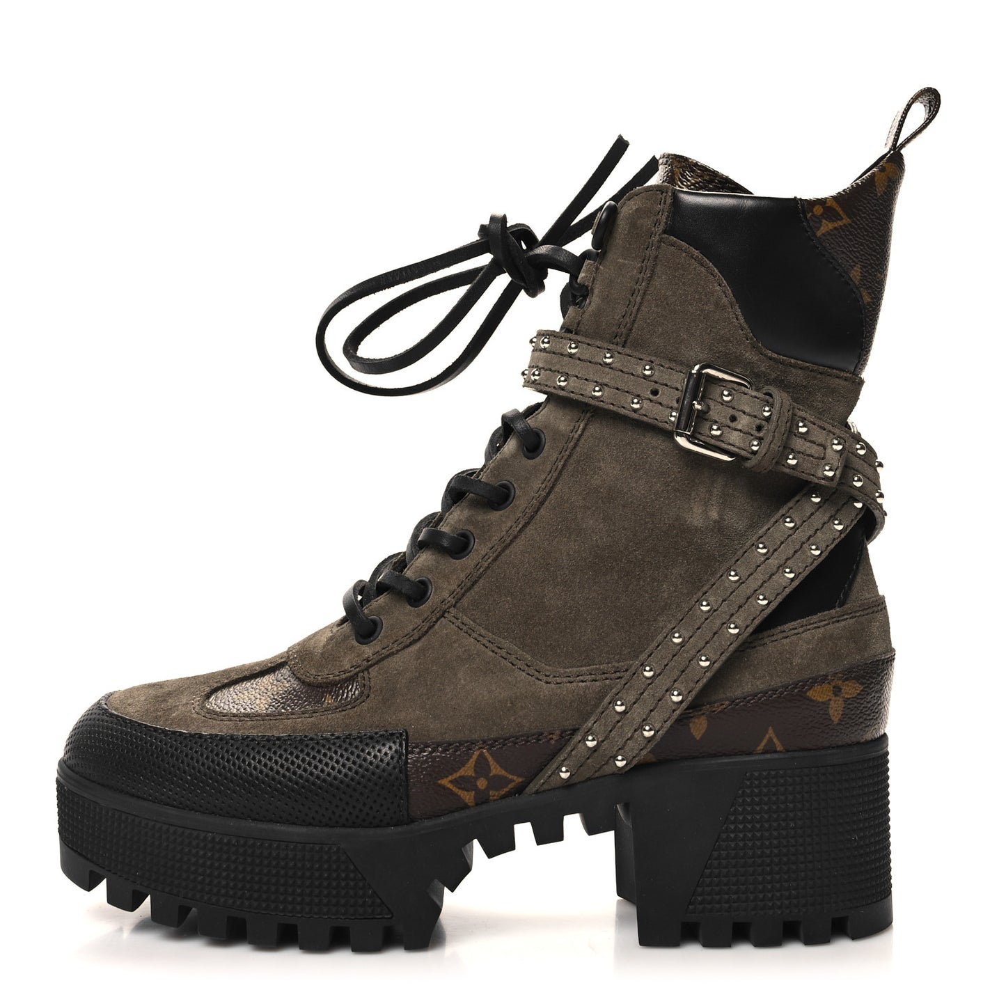 Suede Calfskin Monogram Laureate Platform Desert Boots 36.5 Kaki