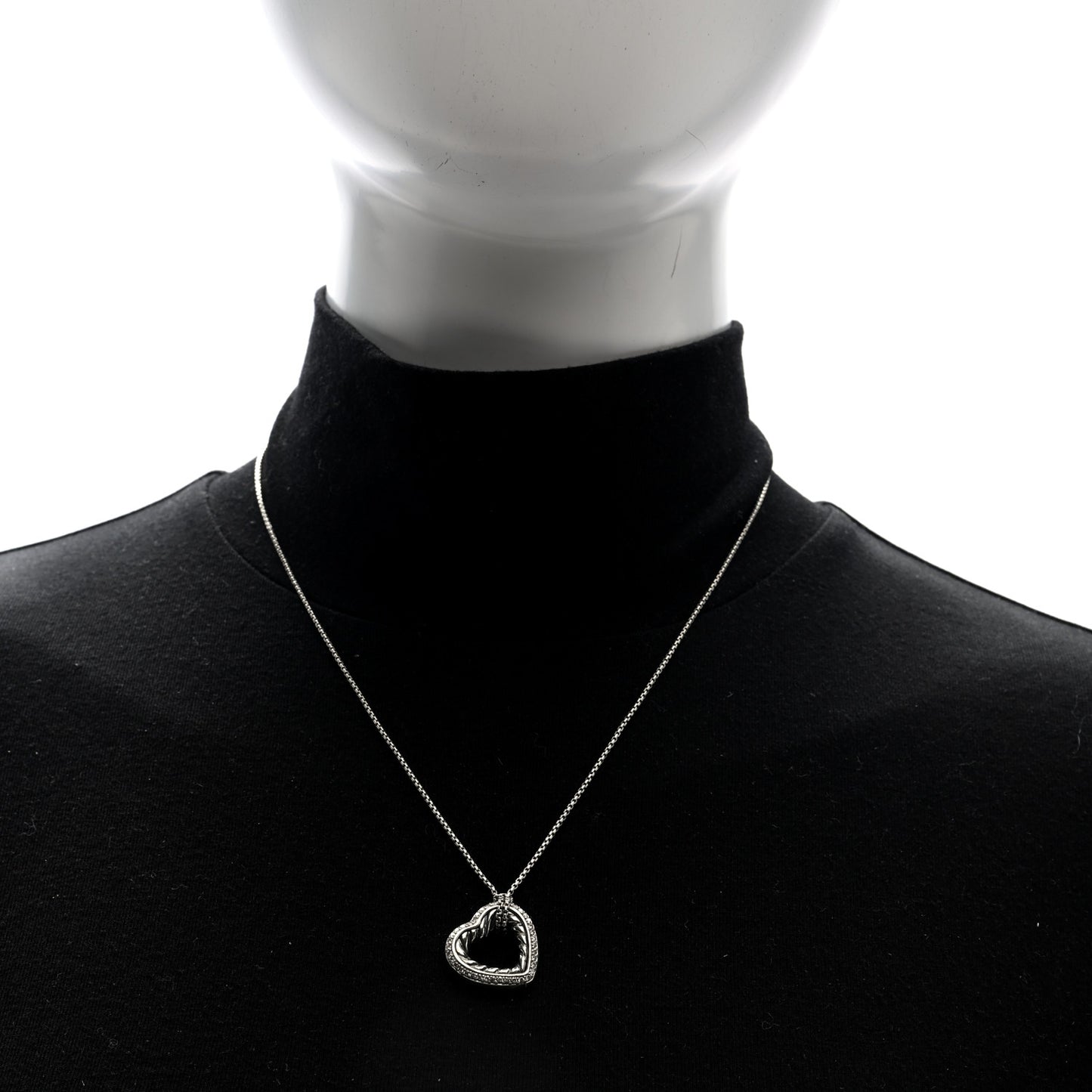 Sterling Silver Diamond Open Heart Cable Necklace