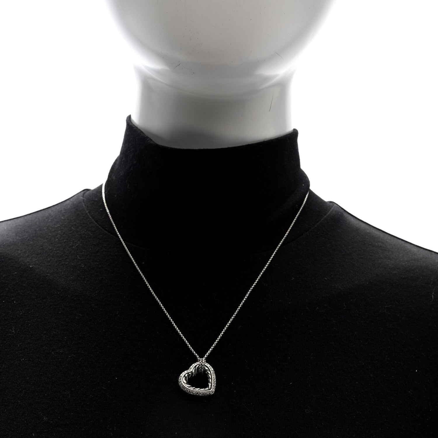 David Yurman Sterling Silver Diamond Open Heart Cable Necklace 2 of 4