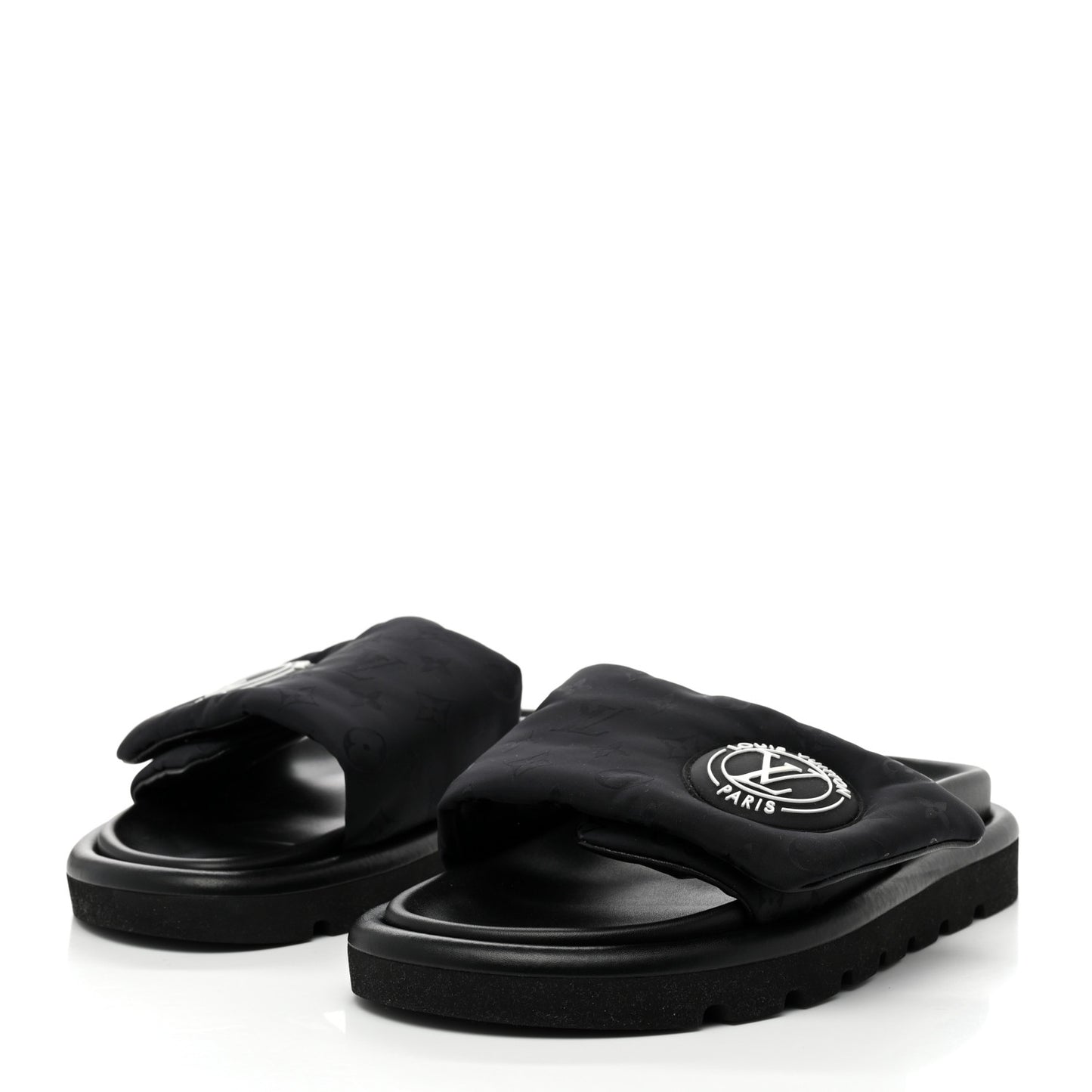 Nylon Monogram Womens Pool Pillow Comfort Mules 37 Black